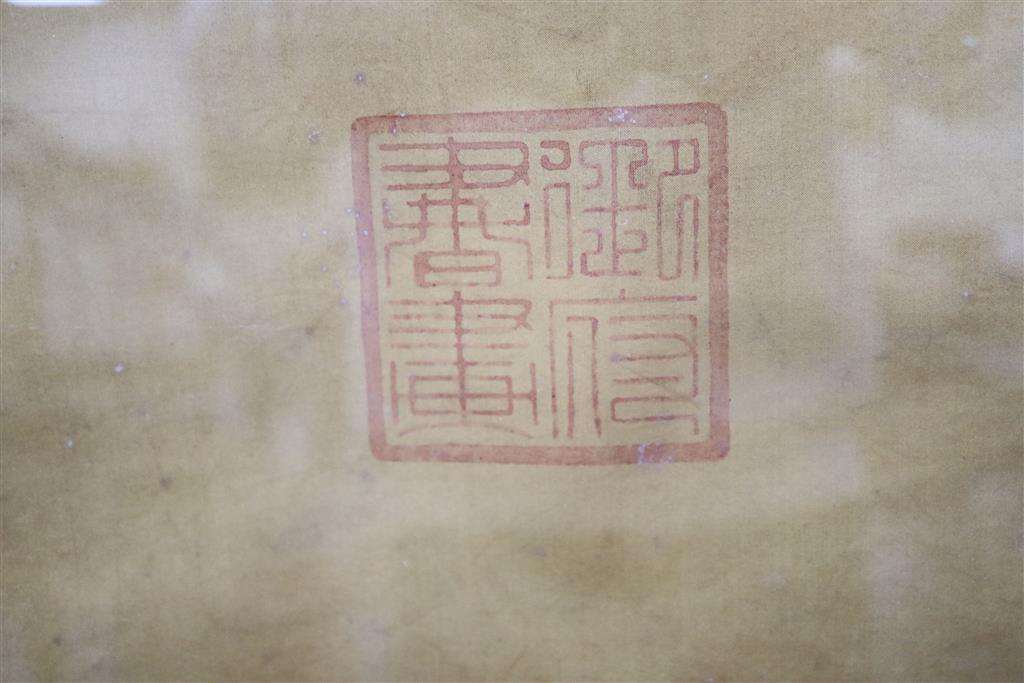 Chinese School (early 20th century), Two Rams and Ewe, 87 x 87cm, overall 172 x 98cm